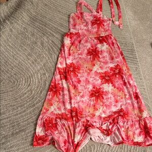 Floral Pink and Red Maxi Dress